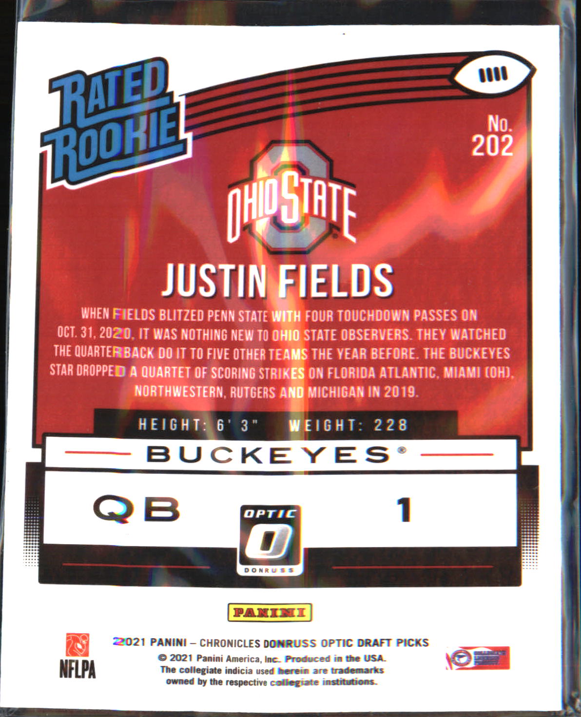 2021 Panini Chronicles Draft Picks Rated Rookie #202 Justin Fields