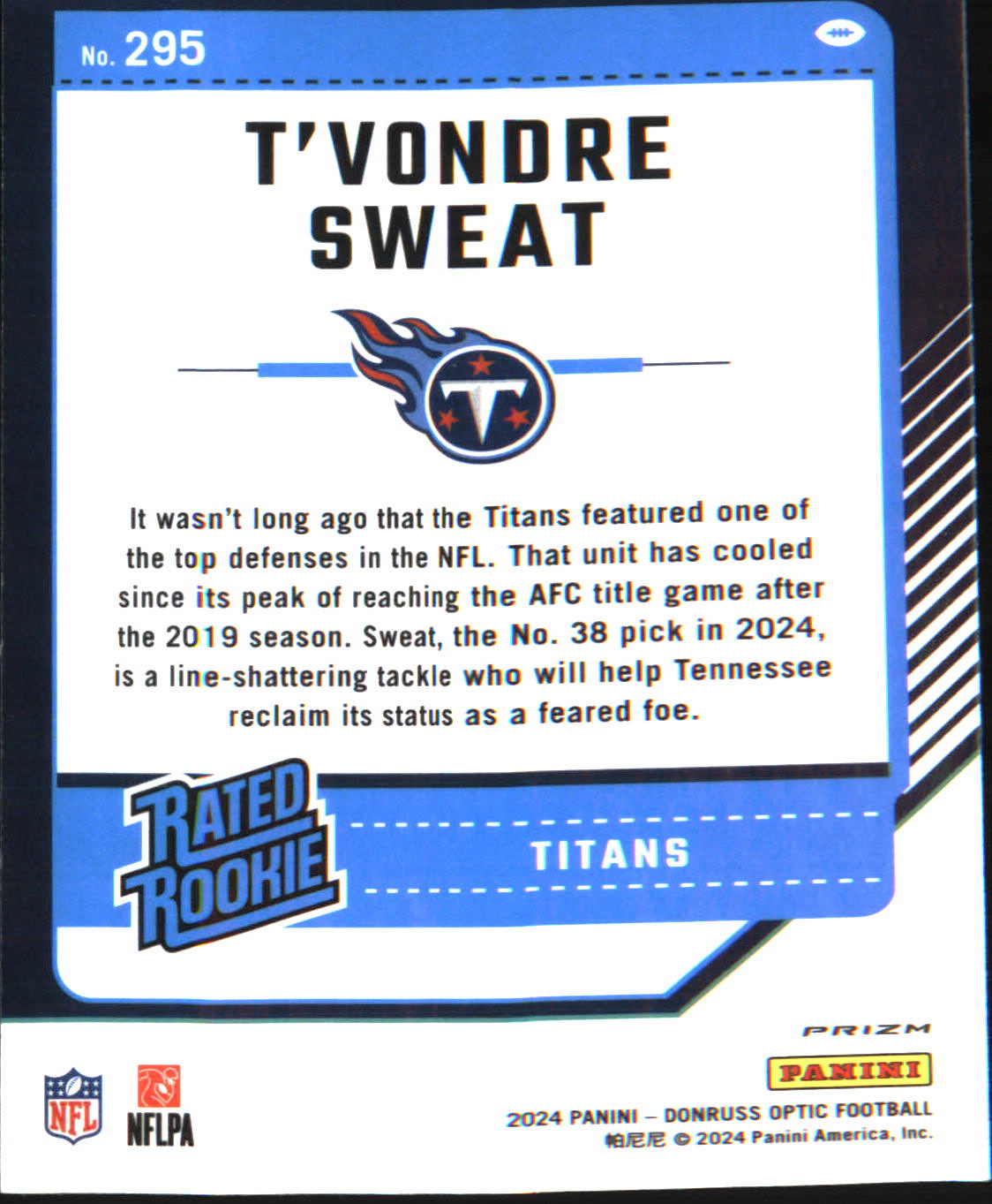 2024 Donruss Optic Purple Scope #295 T'Vondre Sweat