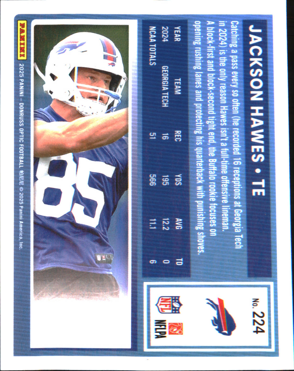 2025 Donruss Optic #224 Jackson Hawes Rookie RC