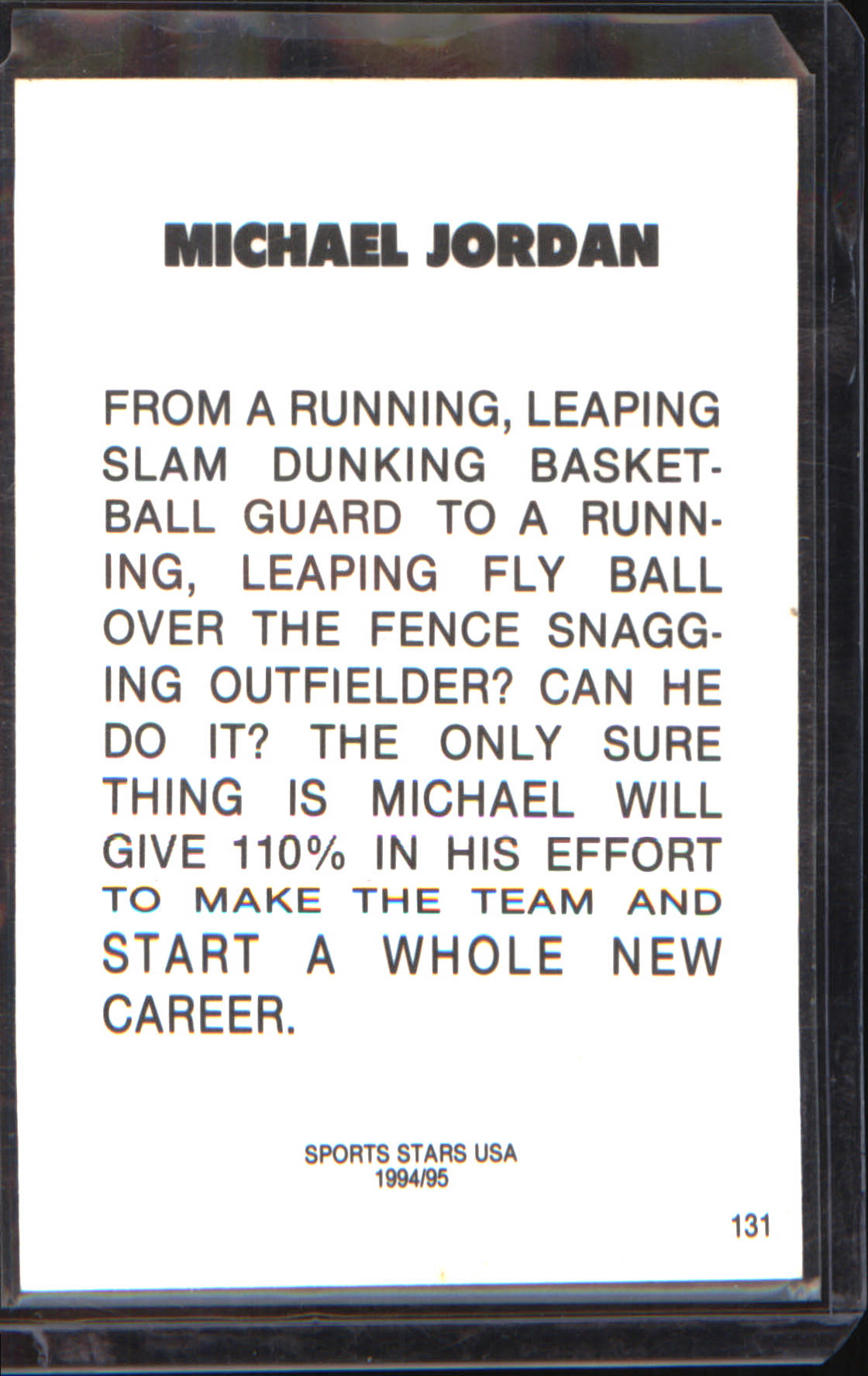 Michael Jordan 1993-95 Sports Stars USA #153 Birmingham Barons RARE