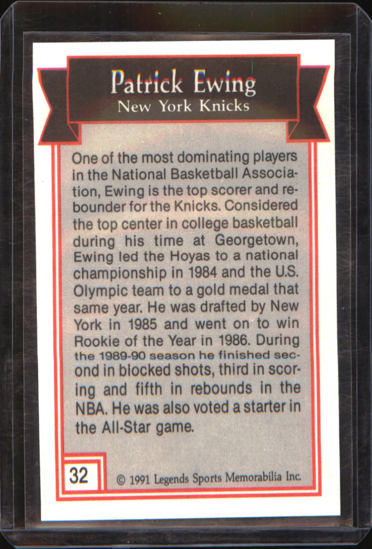 1991 Legends Sports Memorabilia #32 Patrick Ewing