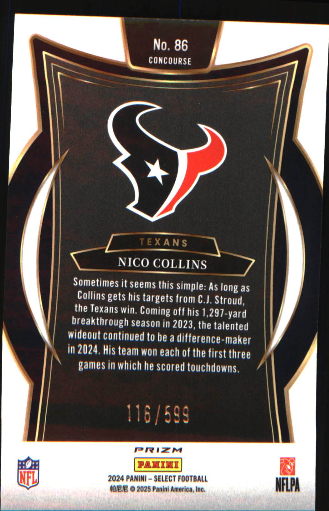 2024 Panini Select Neon Green Prizm Shock #86 Nico Collins SN #/599