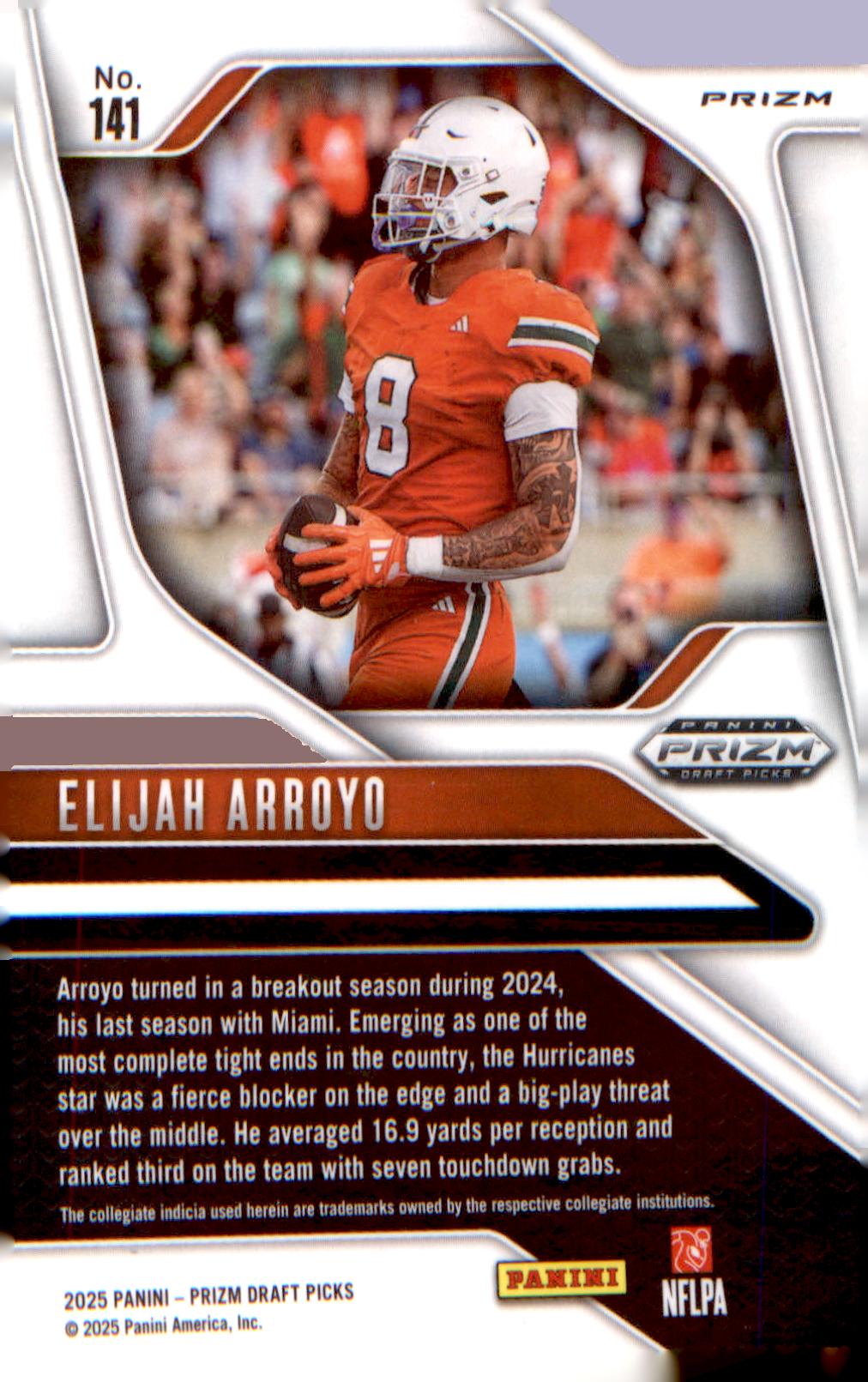 2025 Panini Prizm Draft Picks Prizms Gold Ice #141 Elijah Arroyo