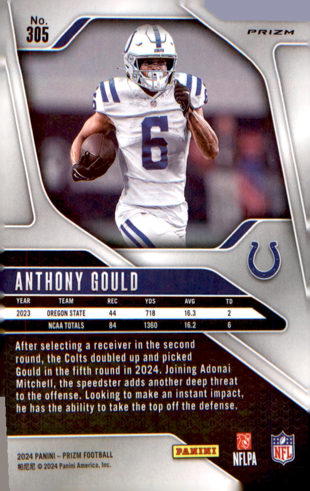 2024 Panini Prizm Neon Green Pulsar #305 Anthony Gould Rookie RC