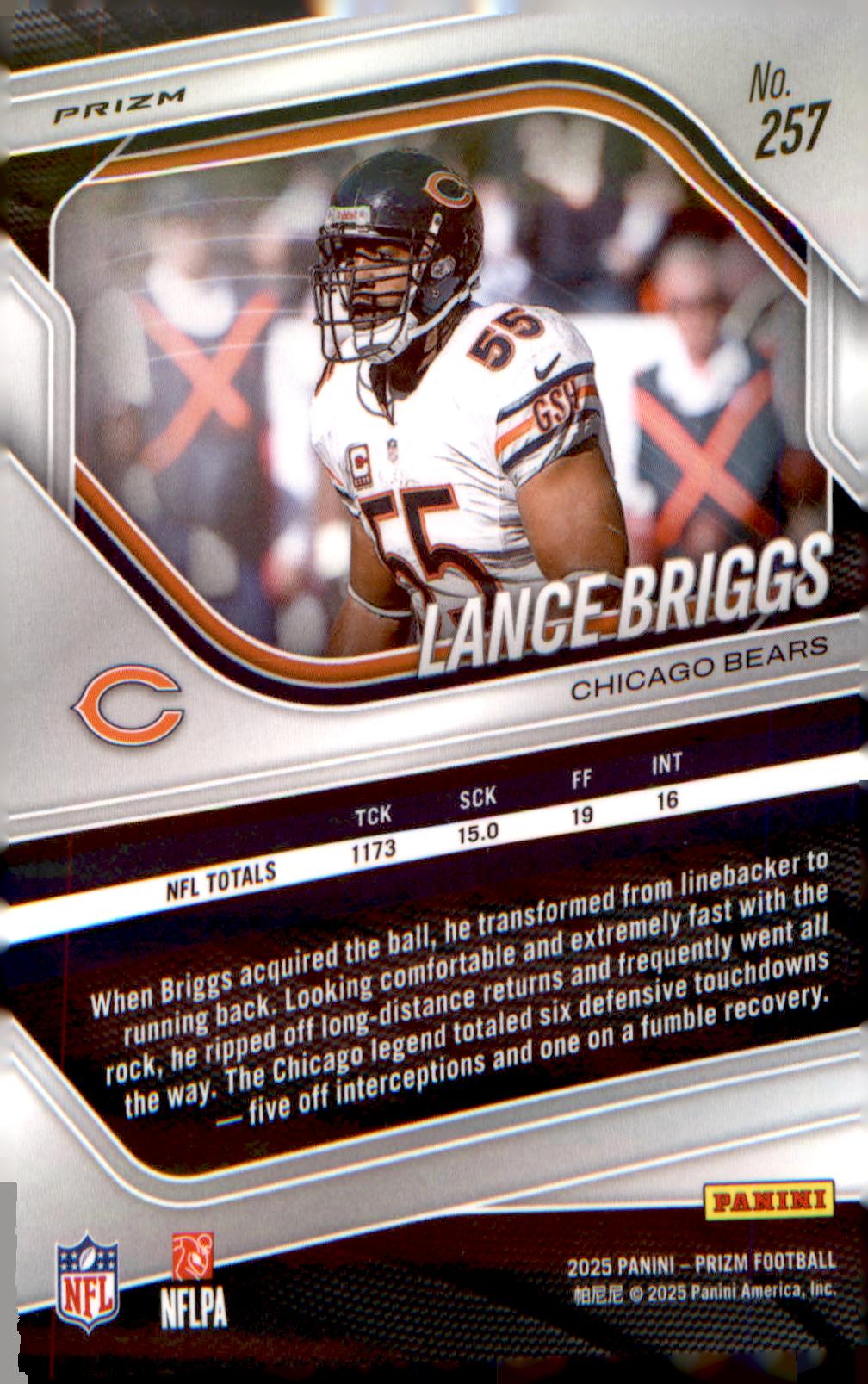 2025 Panini Prizm Neon Green Pulsar #257 Lance Briggs