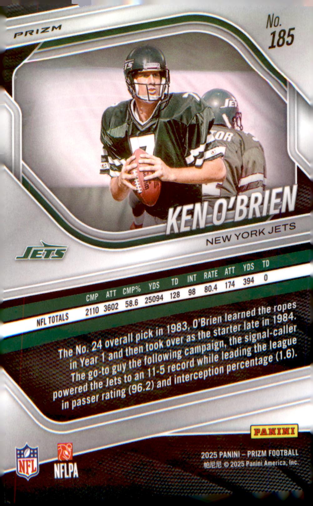 2025 Panini Prizm Green Wave #185 Ken O'Brien