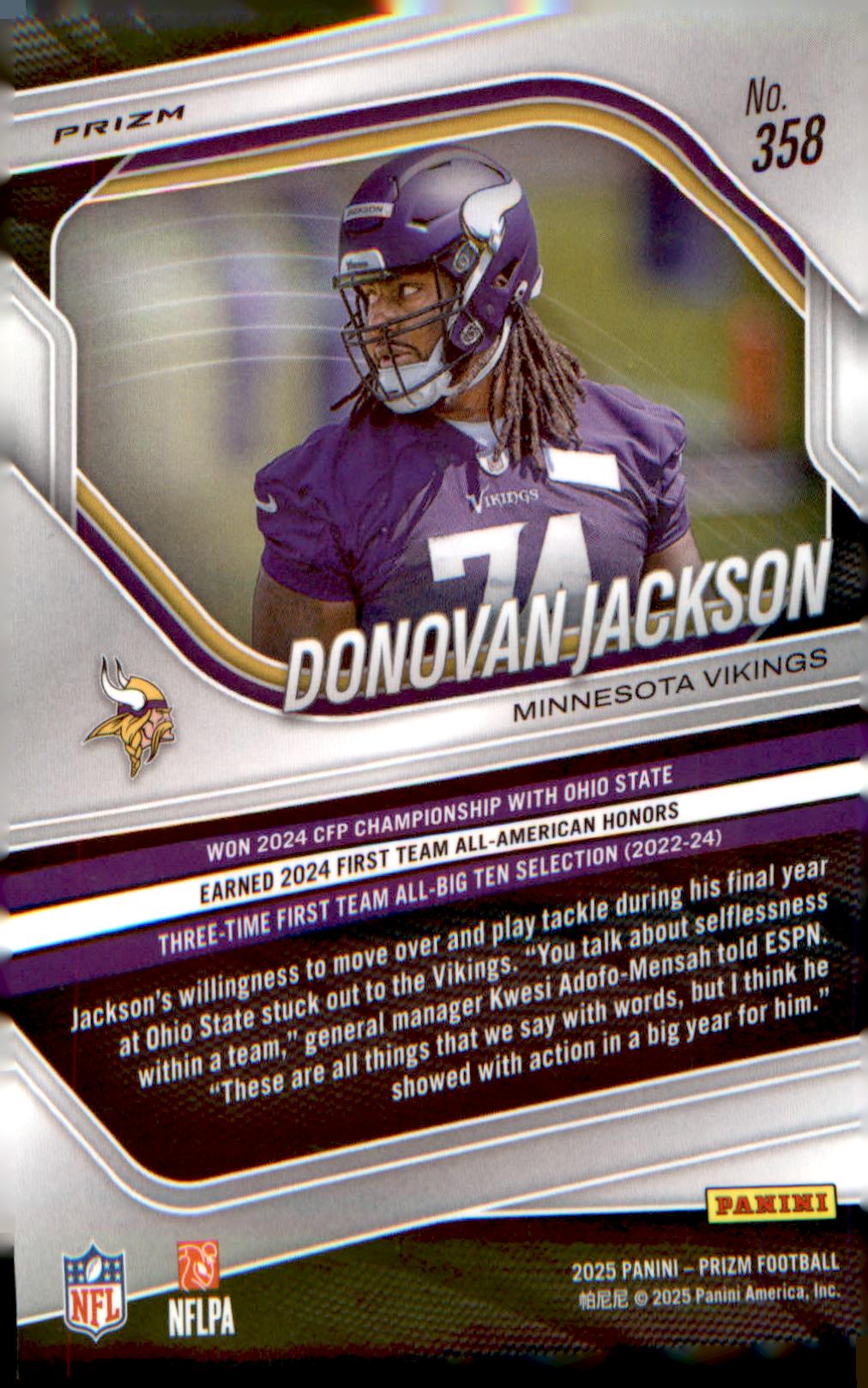 2025 Panini Prizm Green Wave #358 Donovan Jackson