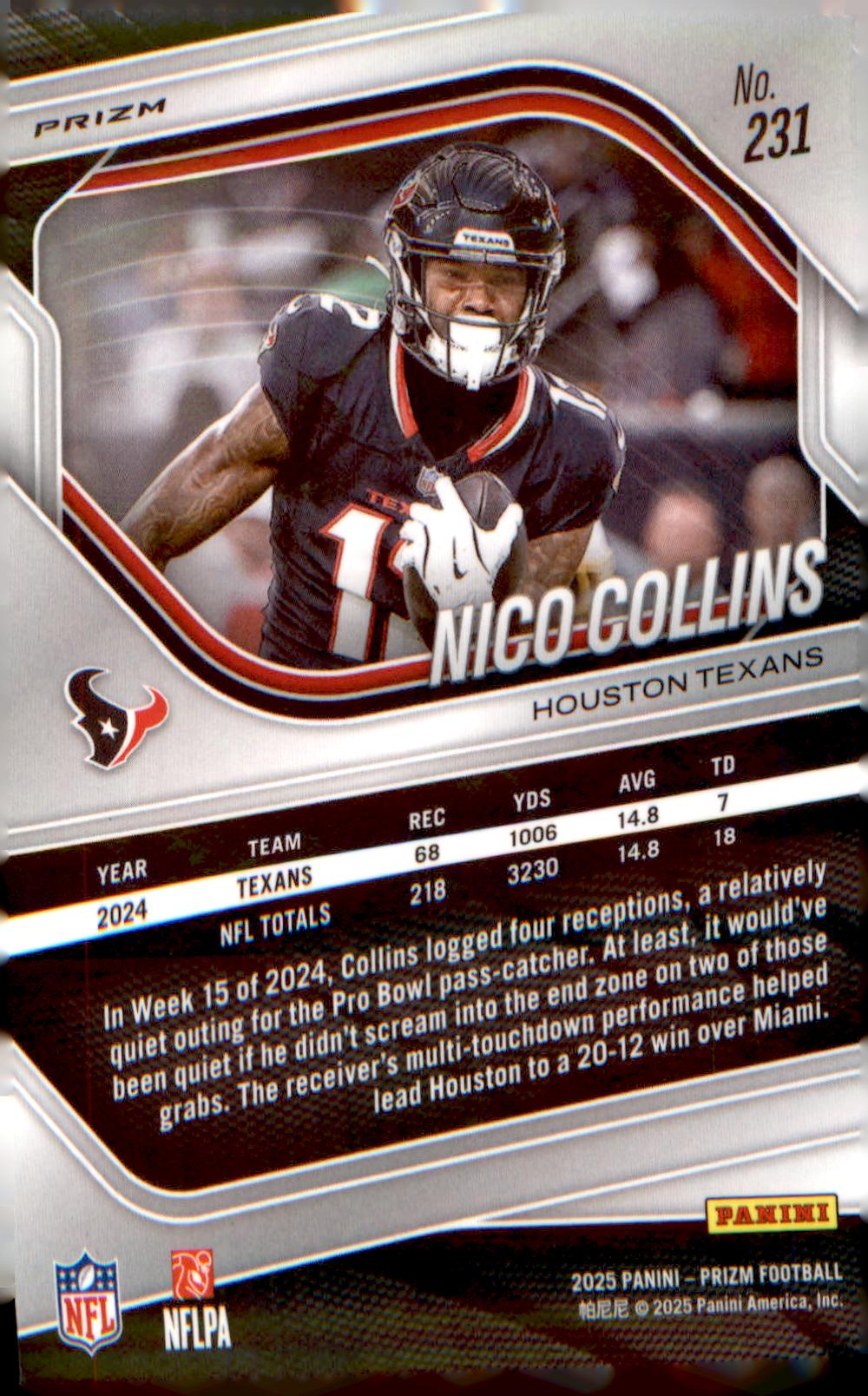 2025 Panini Prizm Green Wave #231 Nico Collins