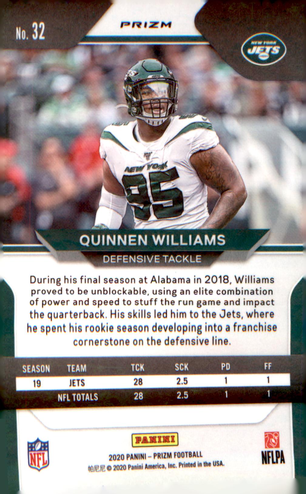 2020 Panini Prizm Prizm Red White and Blue #32 Quinnen Williams