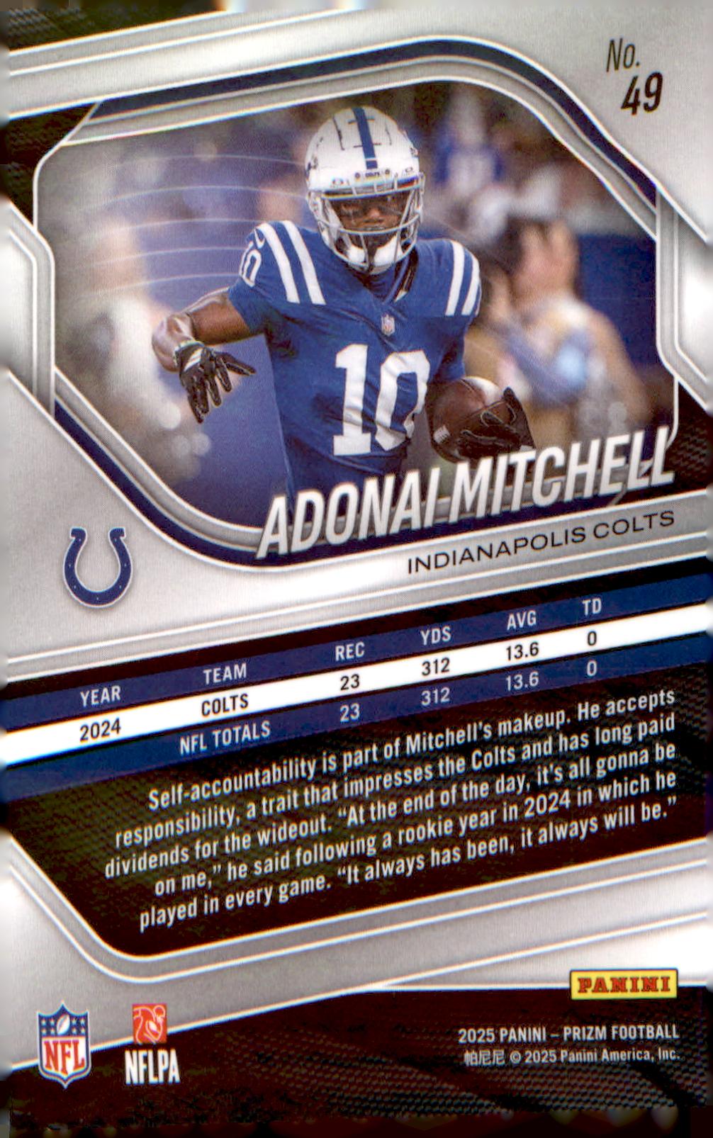 2025 Panini Prizm #49 Adonai Mitchell