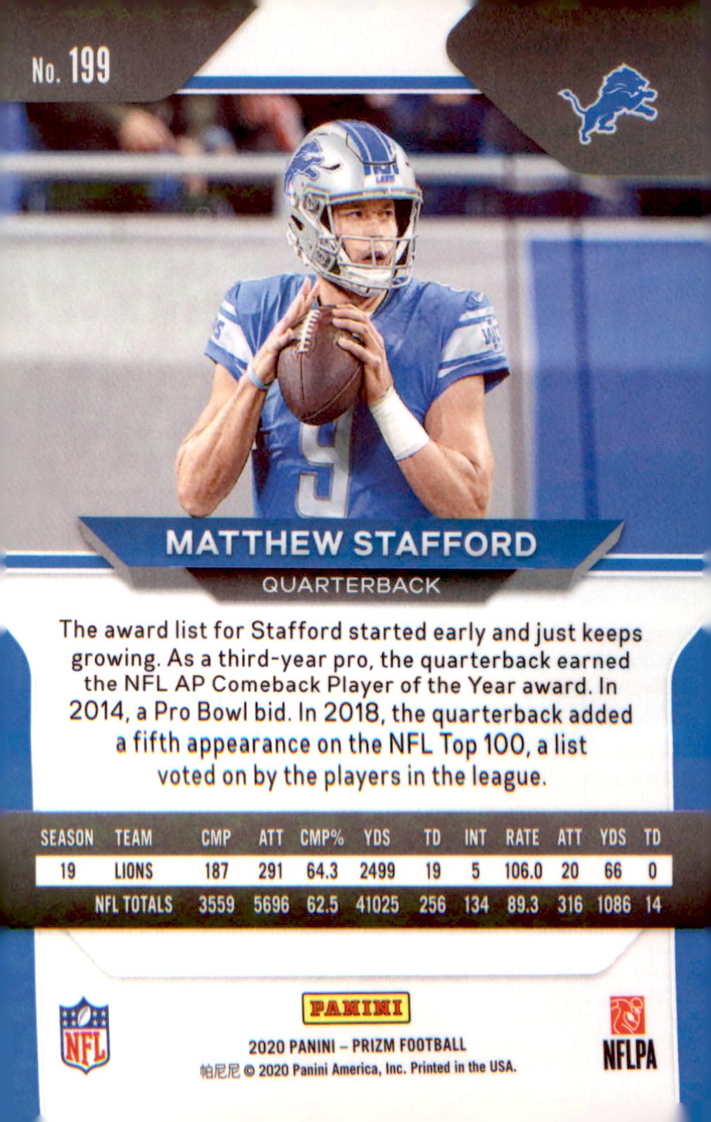 2020 Panini Prizm #199 Matthew Stafford