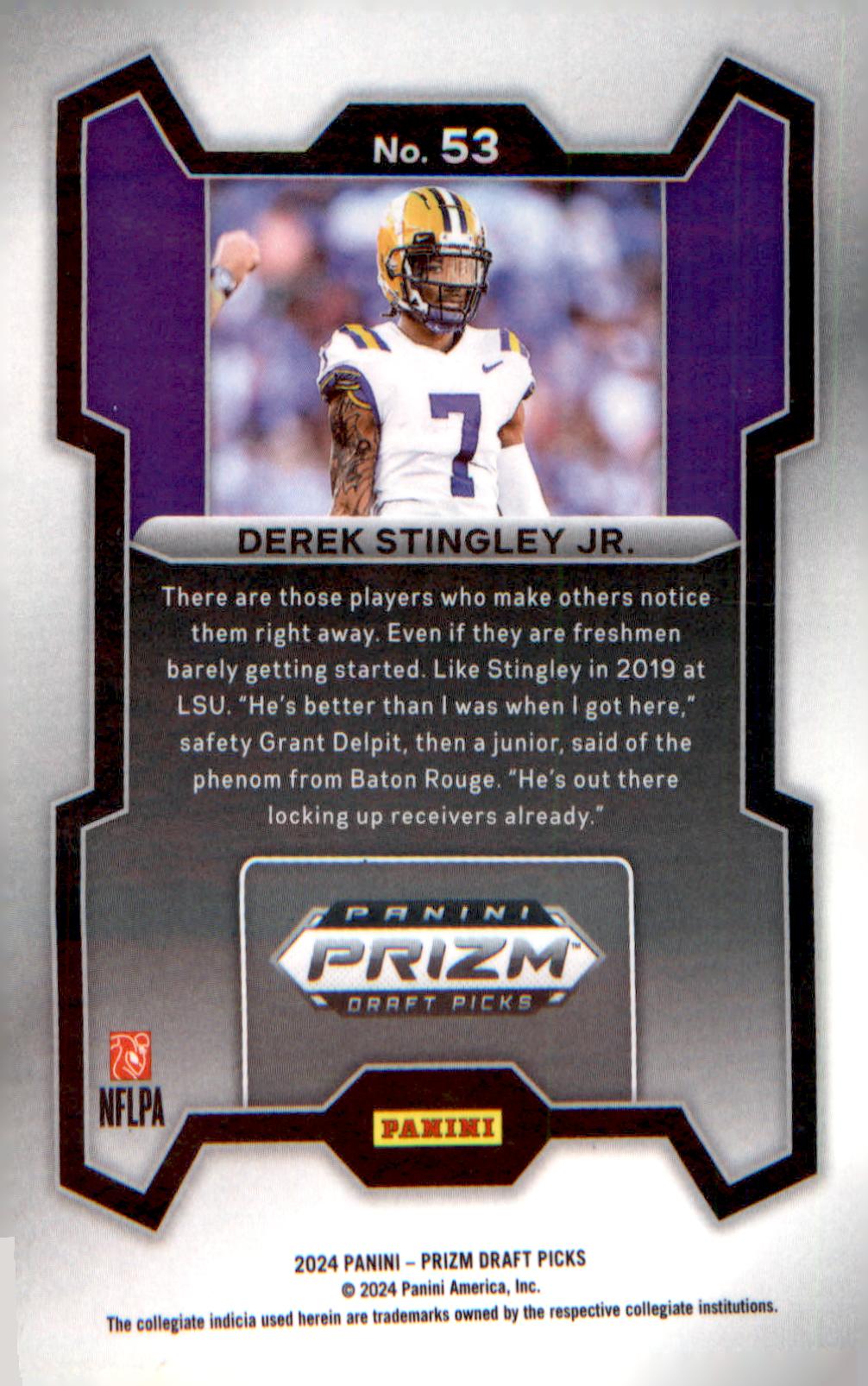 2024 Panini Prizm Draft Picks #53 Derek Stingley Jr.