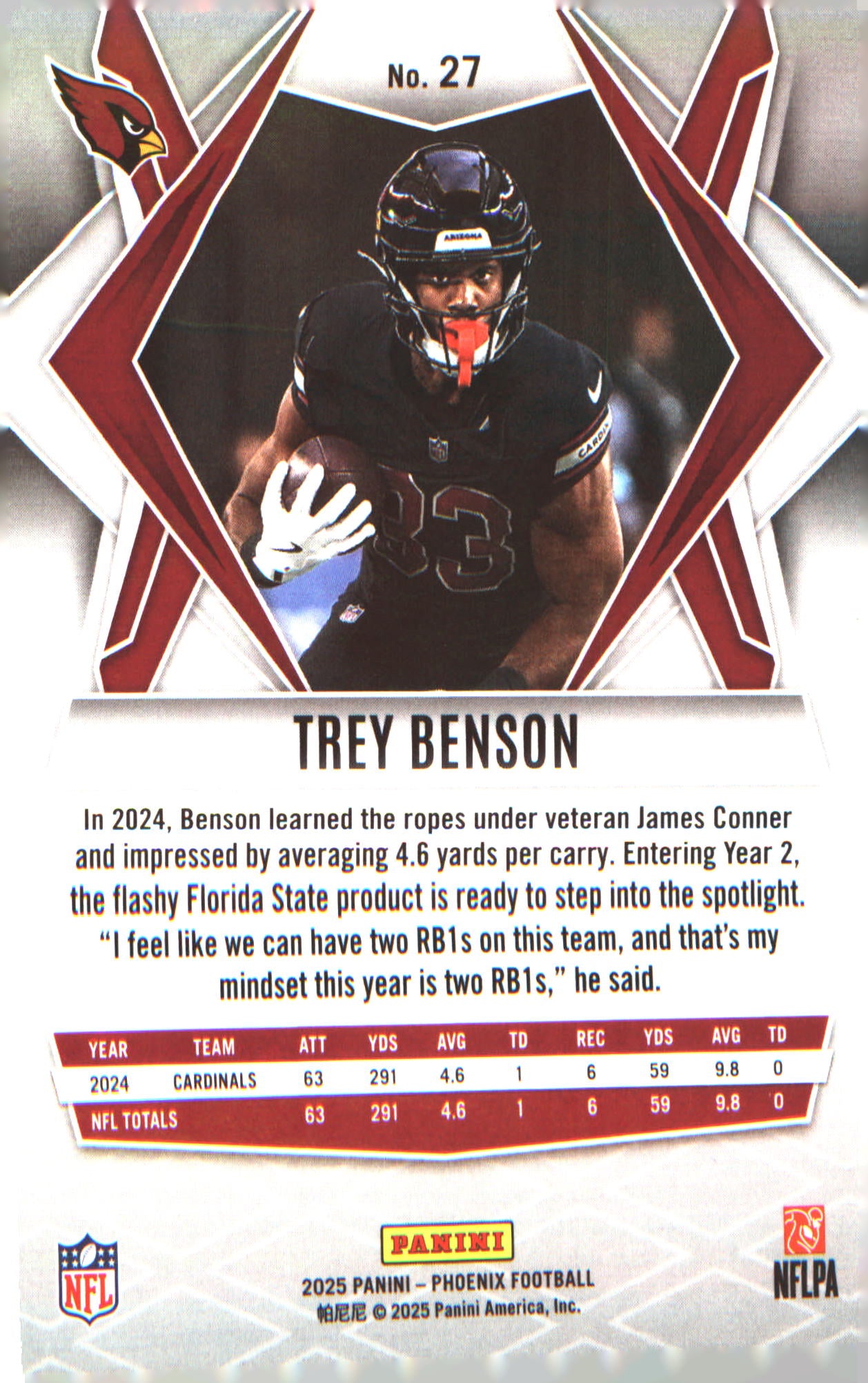 2025 Panini Phoenix Silver Prizm #27 Trey Benson
