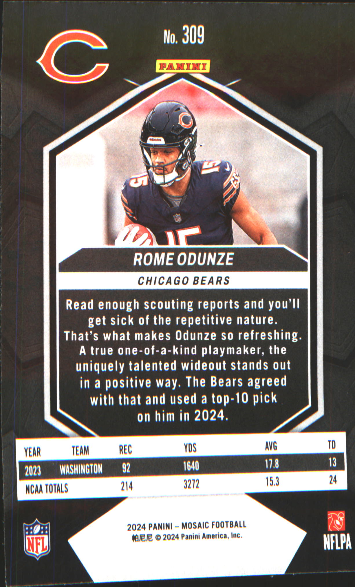 2024 Panini Mosaic #309 Rome Odunze Rookie RC