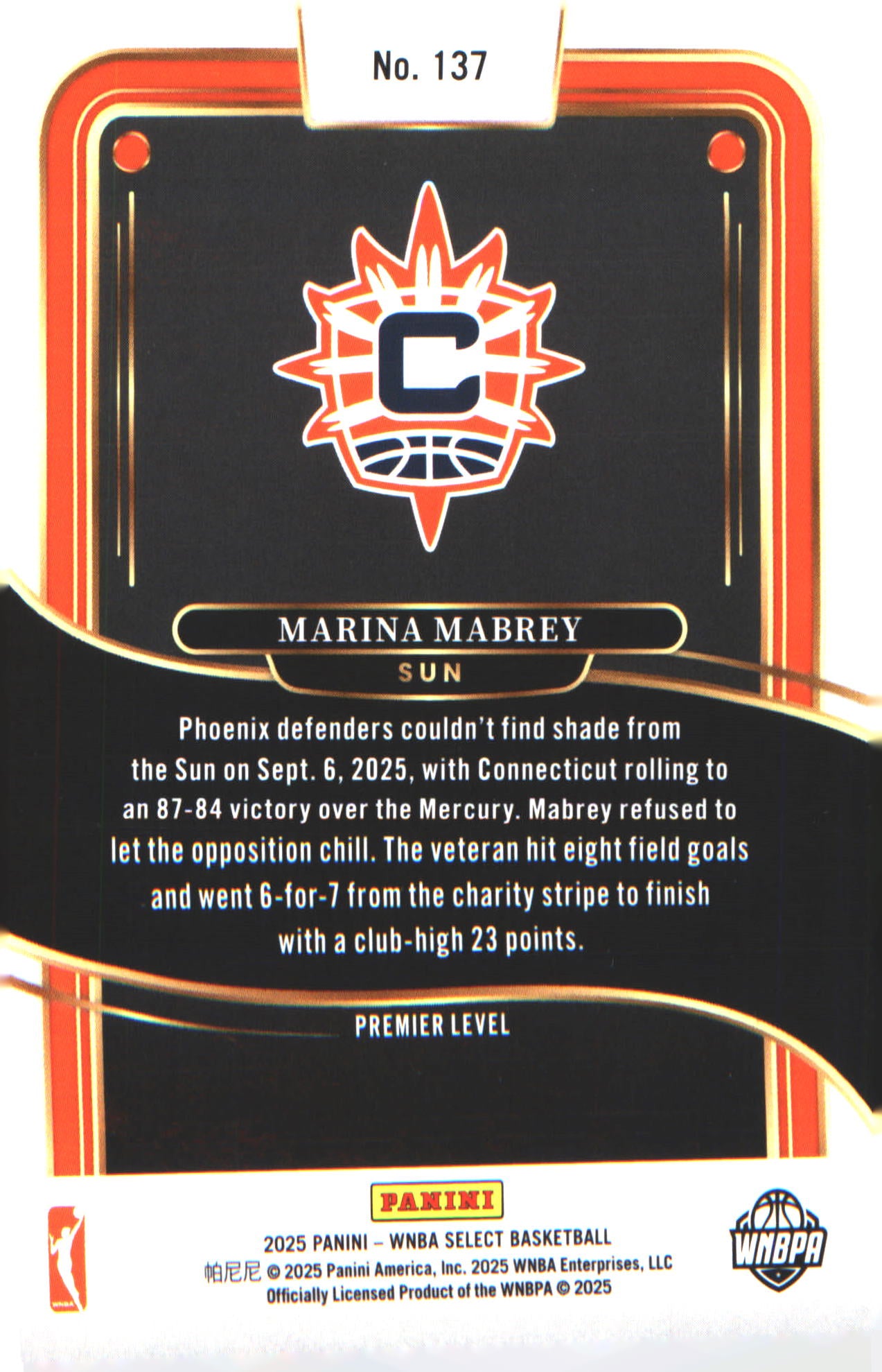 2025 Panini Select WNBA Premier Level #137 Marina Mabrey