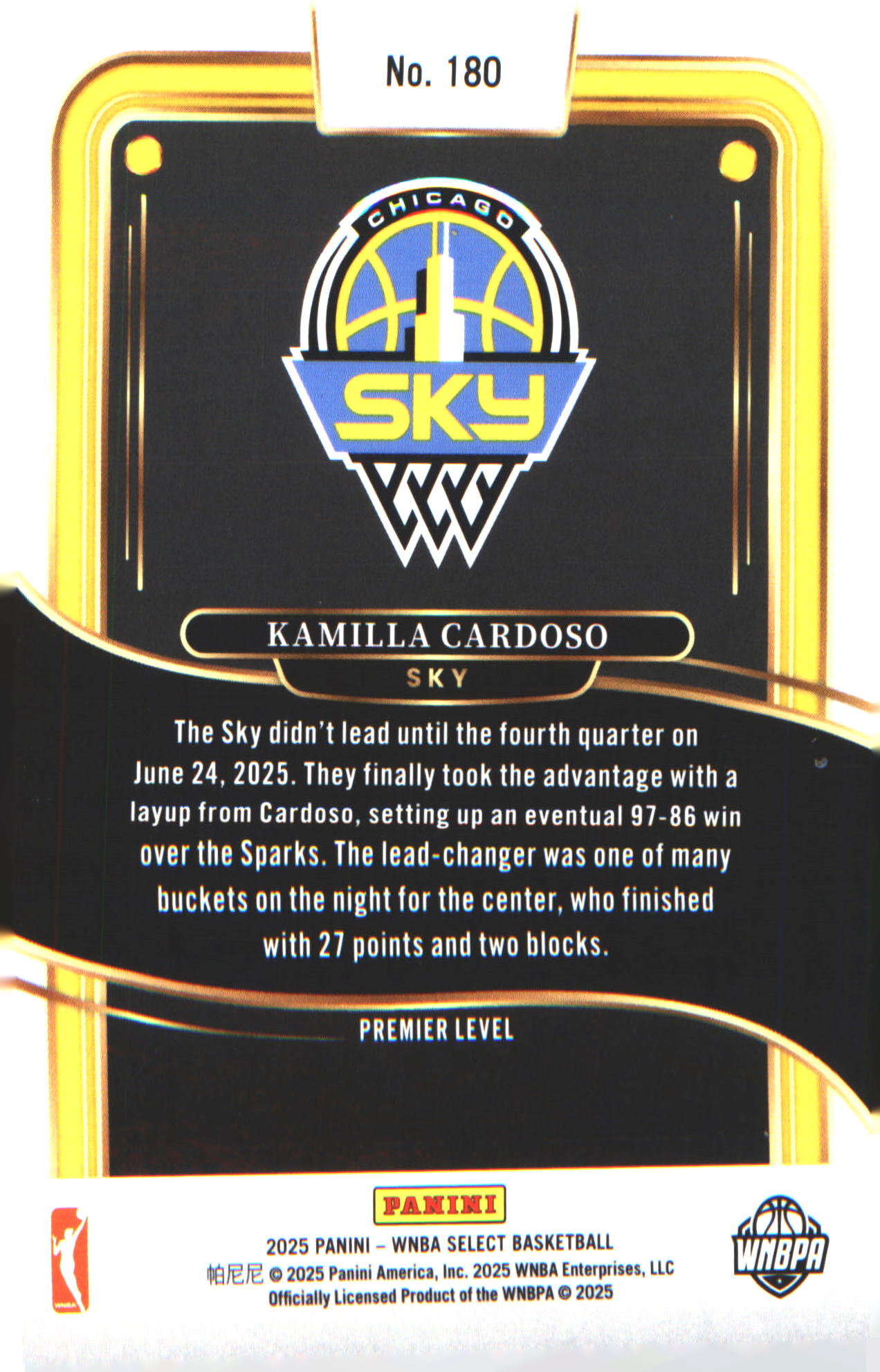 2025 Panini Select WNBA Premier Level #180 Kamilla Cardoso