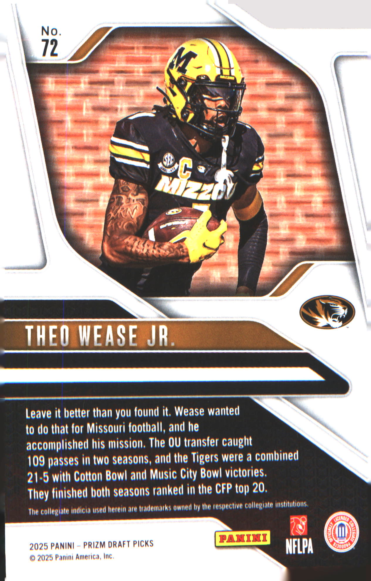 2025 Panini Prizm Draft Picks #72 Theo Wease Jr.