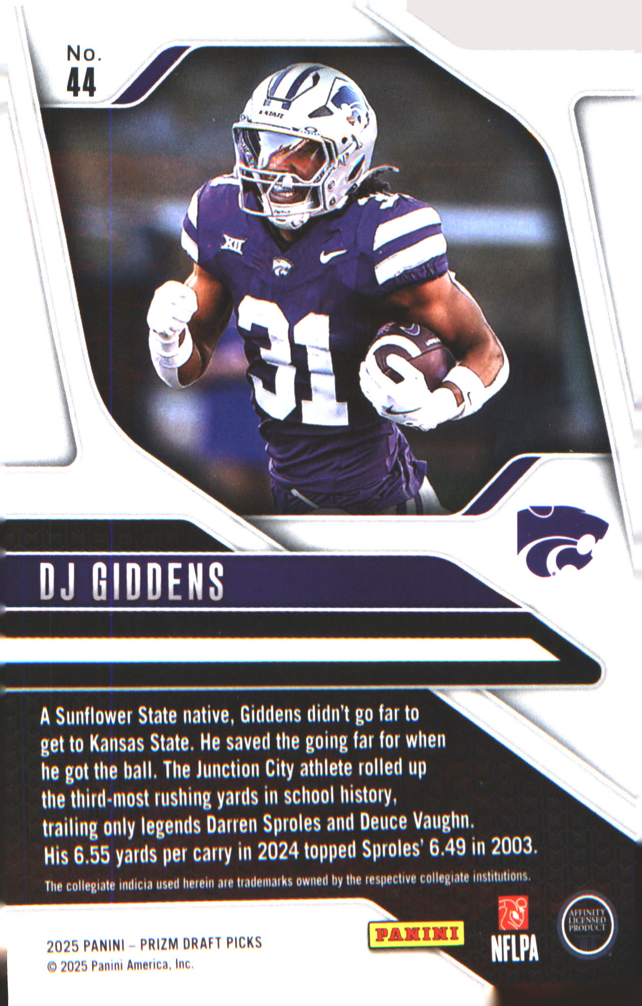 2025 Panini Prizm Draft Picks #44 DJ Giddens