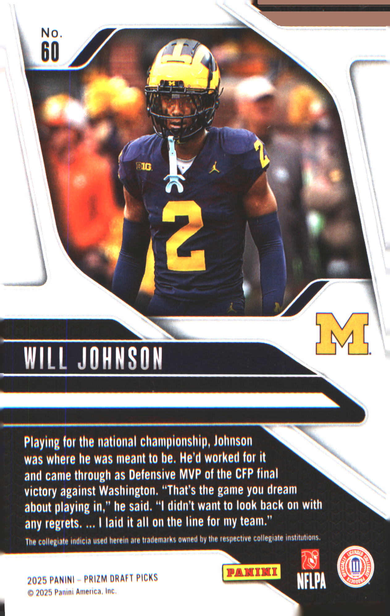 2025 Panini Prizm Draft Picks #60 Will Johnson