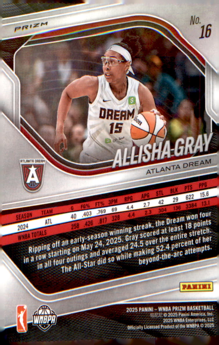 2025 Panini Prizm WNBA Silver Prizms #16 Allisha Gray