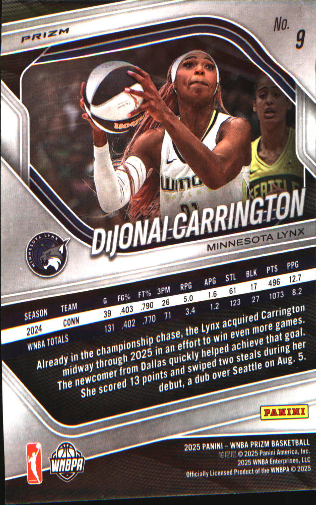 2025 Panini Prizm WNBA Green Prizms #9 DiJonai Carrington