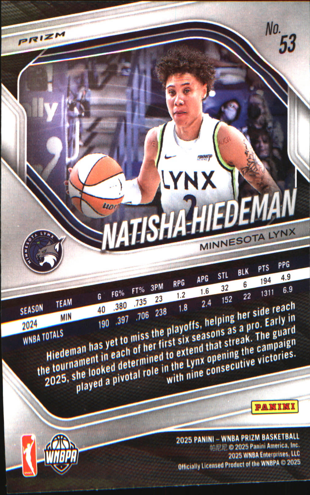 2025 Panini Prizm WNBA Green Prizms #53 Natisha Hiedeman