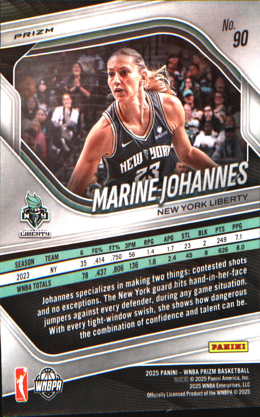 2025 Panini Prizm WNBA Green Prizms #90 Marine Johannes