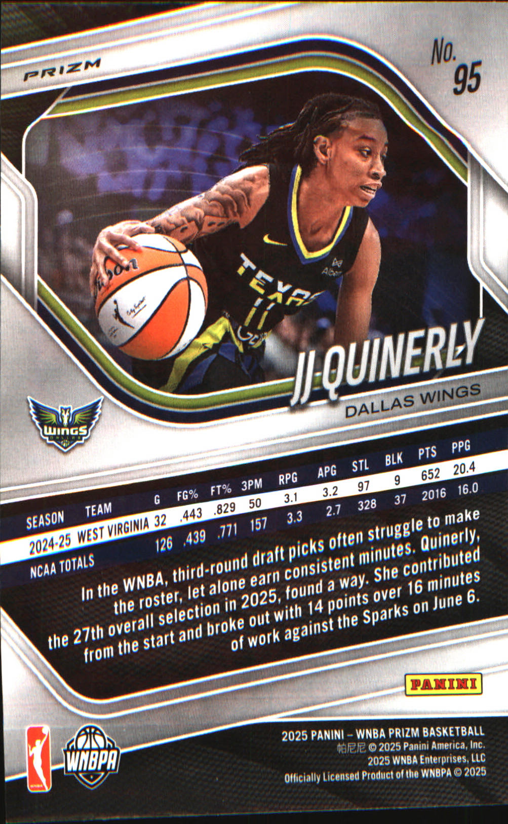 2025 Panini Prizm WNBA Green Prizms #95 JJ Quinerly