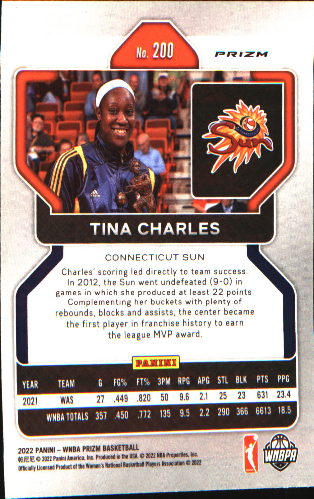 2022 Panini Prizm WNBA Green #200 Tina Charles