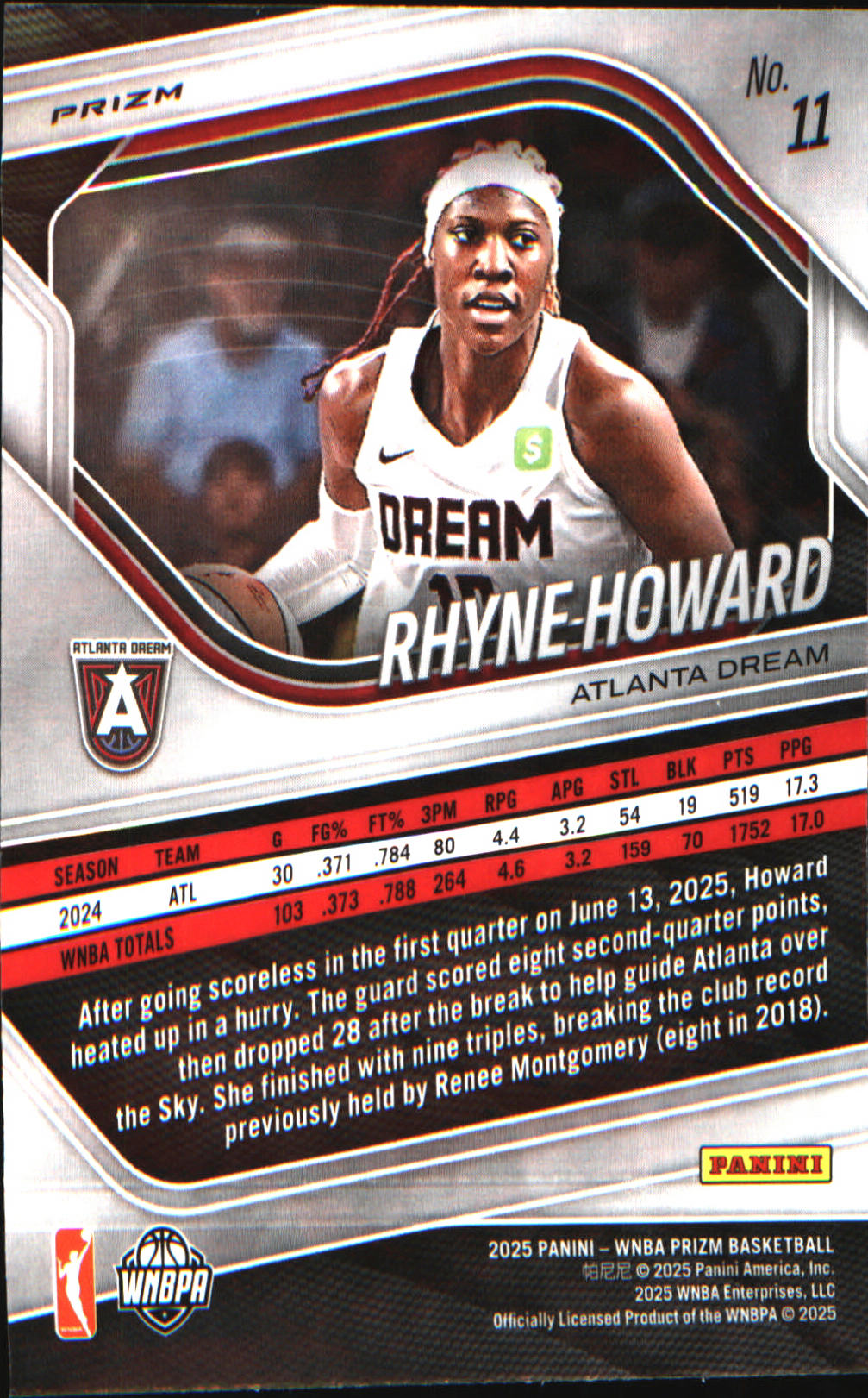 2025 Panini Prizm WNBA Blue Velocity Prizms #11 Rhyne Howard