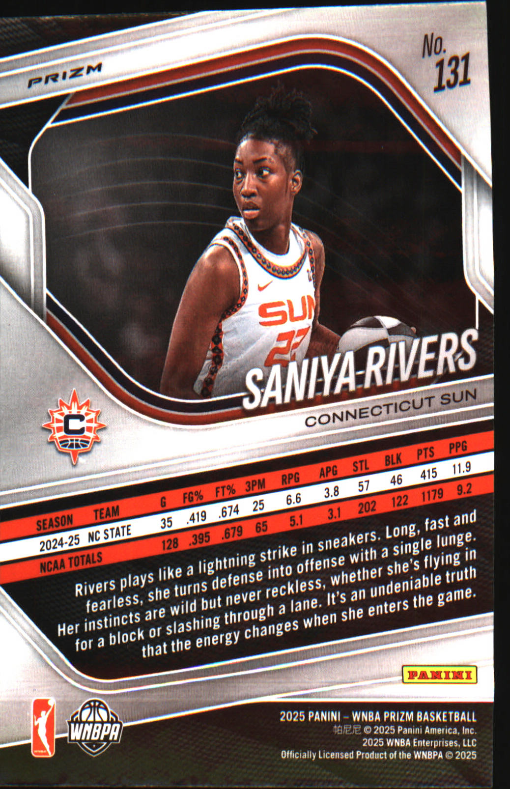 2025 Panini Prizm WNBA Blue Velocity Prizms #131 Saniya Rivers