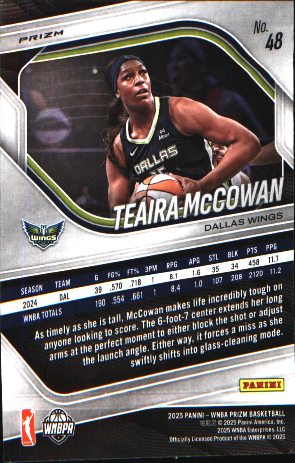 2025 Panini Prizm WNBA Ice Prizm #48 Teaira McCowan