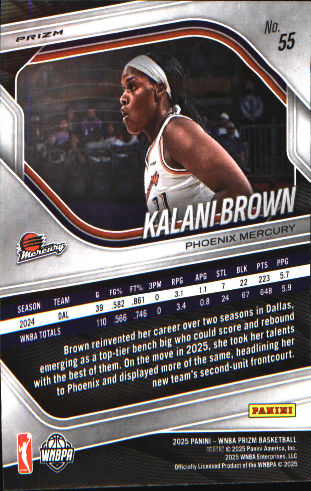 2025 Panini Prizm WNBA Ice Prizm #55 Kalani Brown