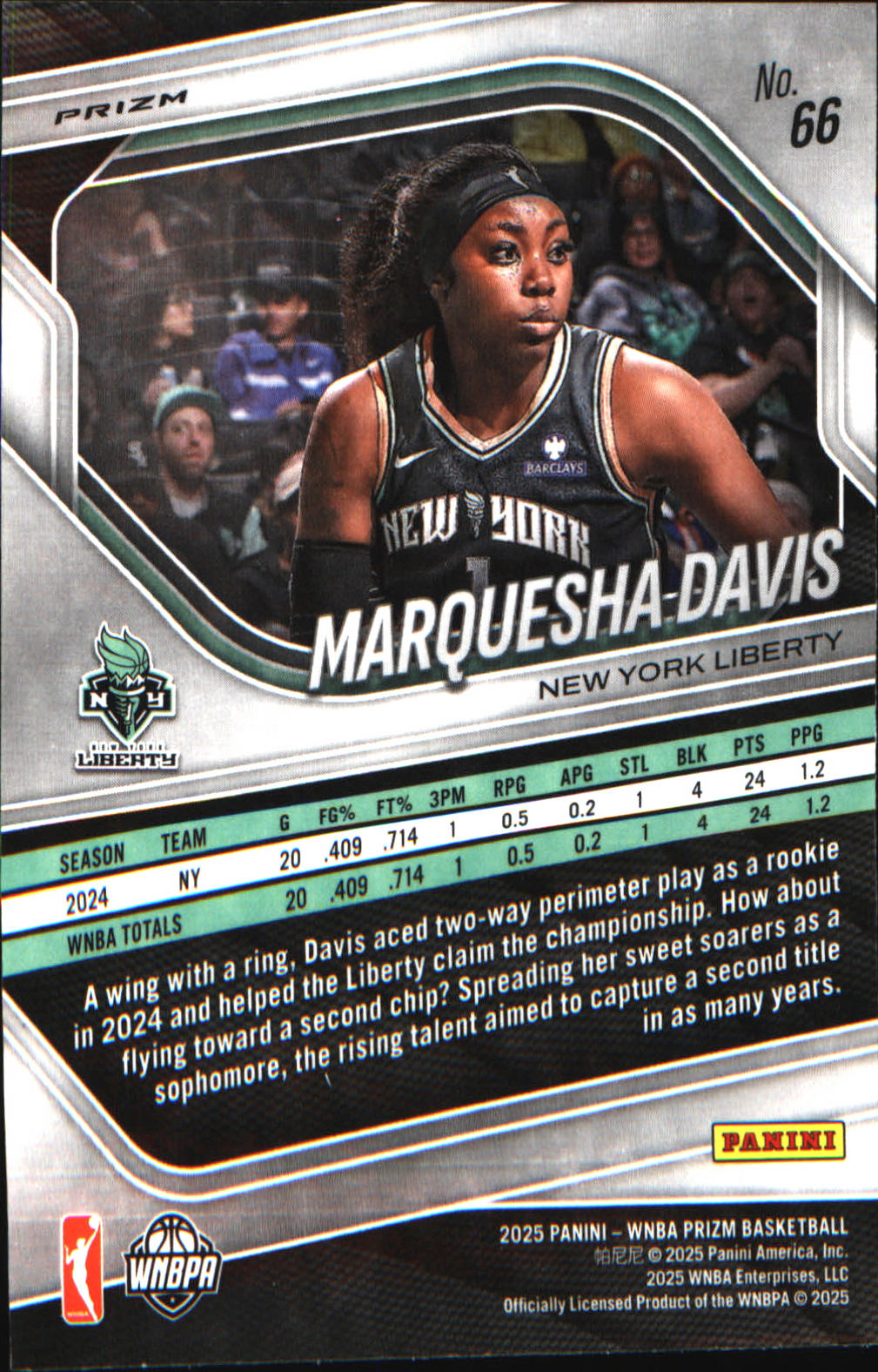 2025 Panini Prizm WNBA Ice Prizm #66 Marquesha Davis