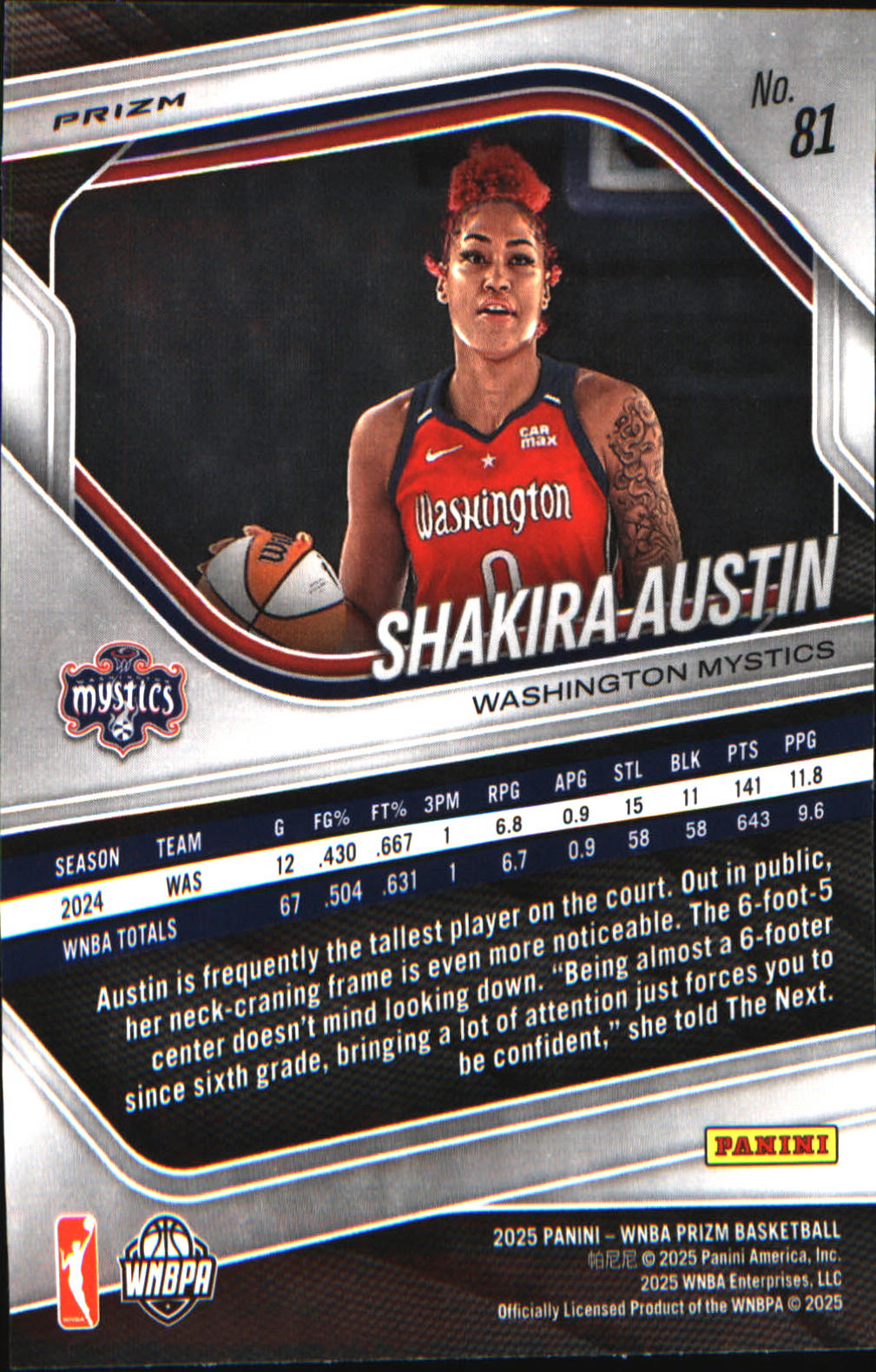 2025 Panini Prizm WNBA Ice Prizm #81 Shakira Austin