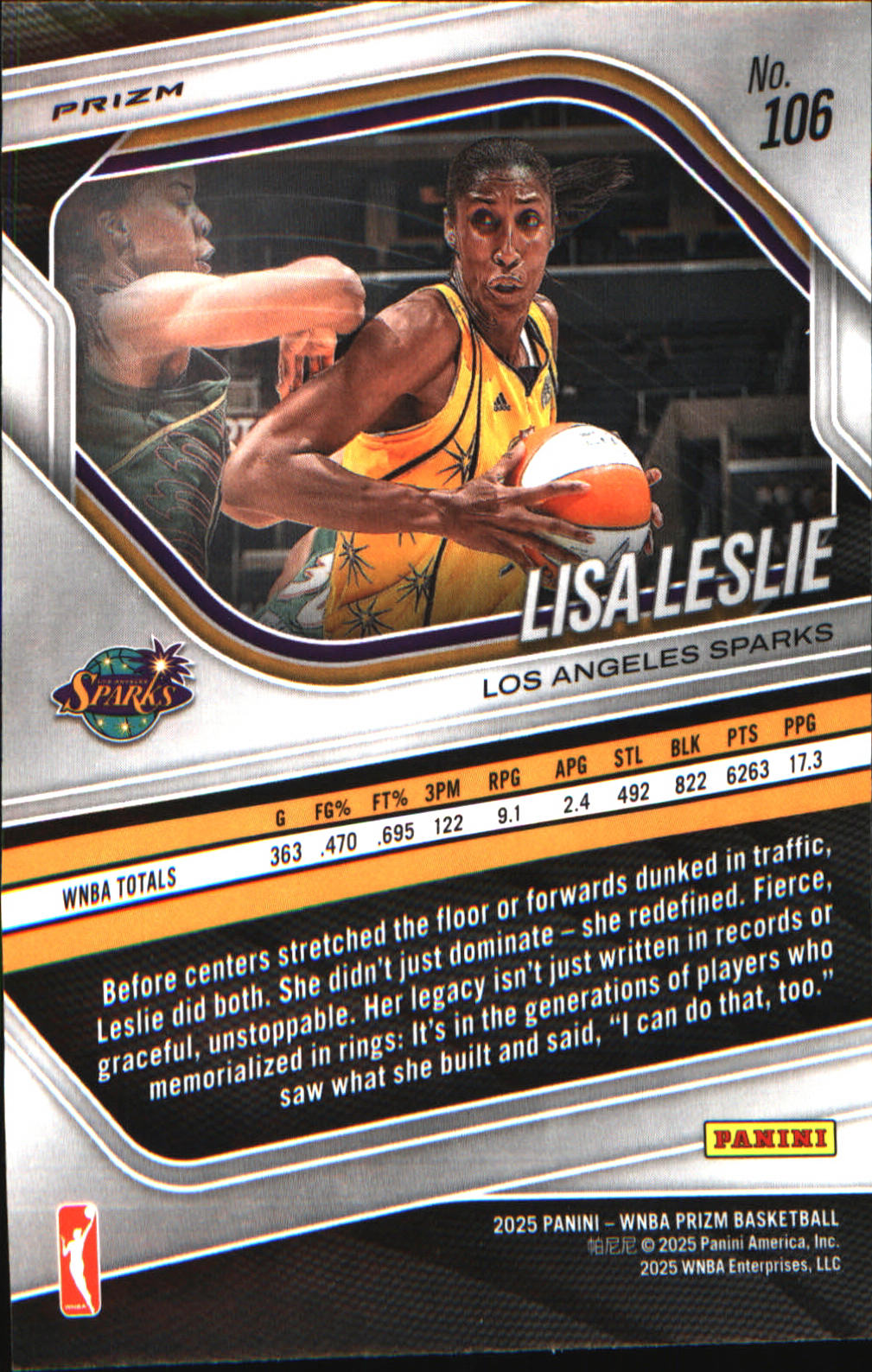 2025 Panini Prizm WNBA Ice Prizm #106 Lisa Leslie