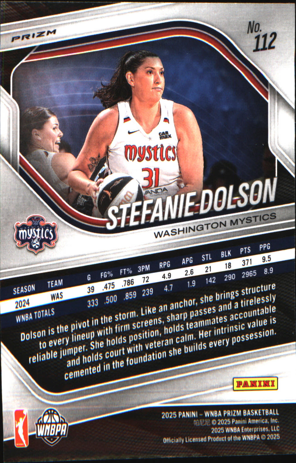 2025 Panini Prizm WNBA Ice Prizm #112 Stefanie Dolson