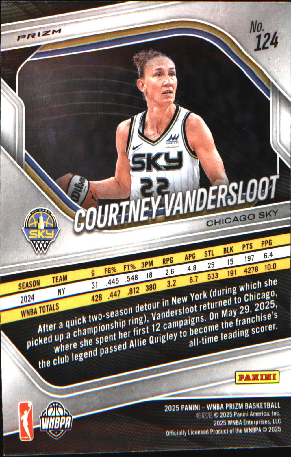 2025 Panini Prizm WNBA Ice Prizm #124 Courtney Vandersloot