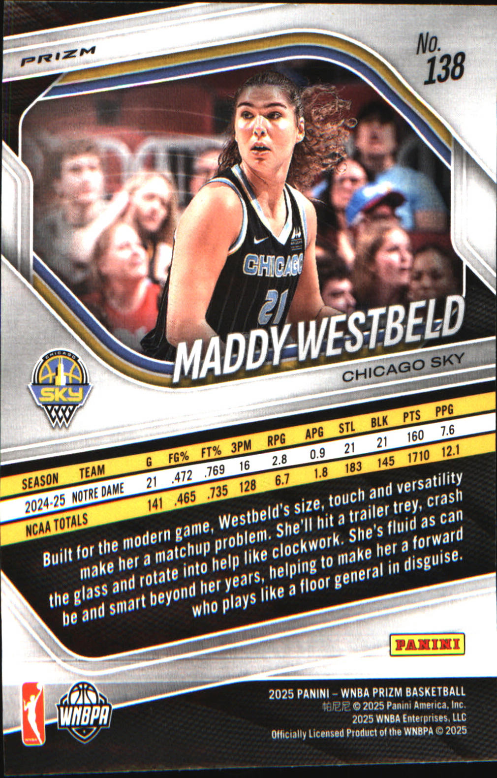 2025 Panini Prizm WNBA Ice Prizm #138 Maddy Westbeld