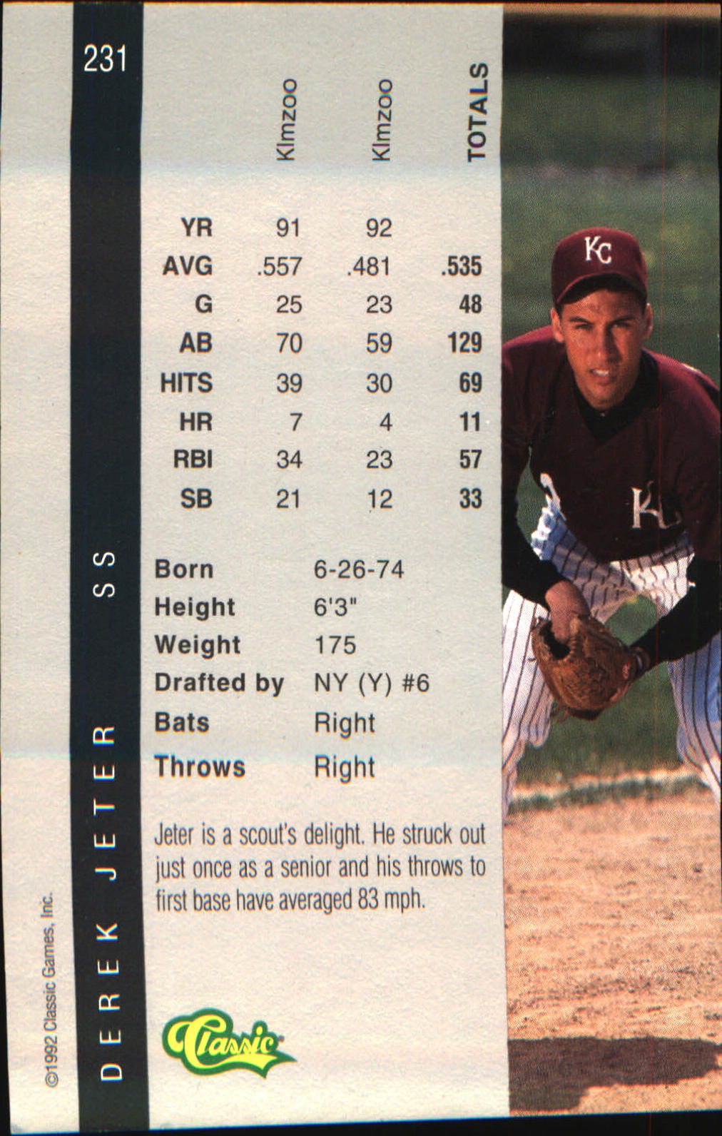 1992 Classic Four Sport #231 Derek Jeter