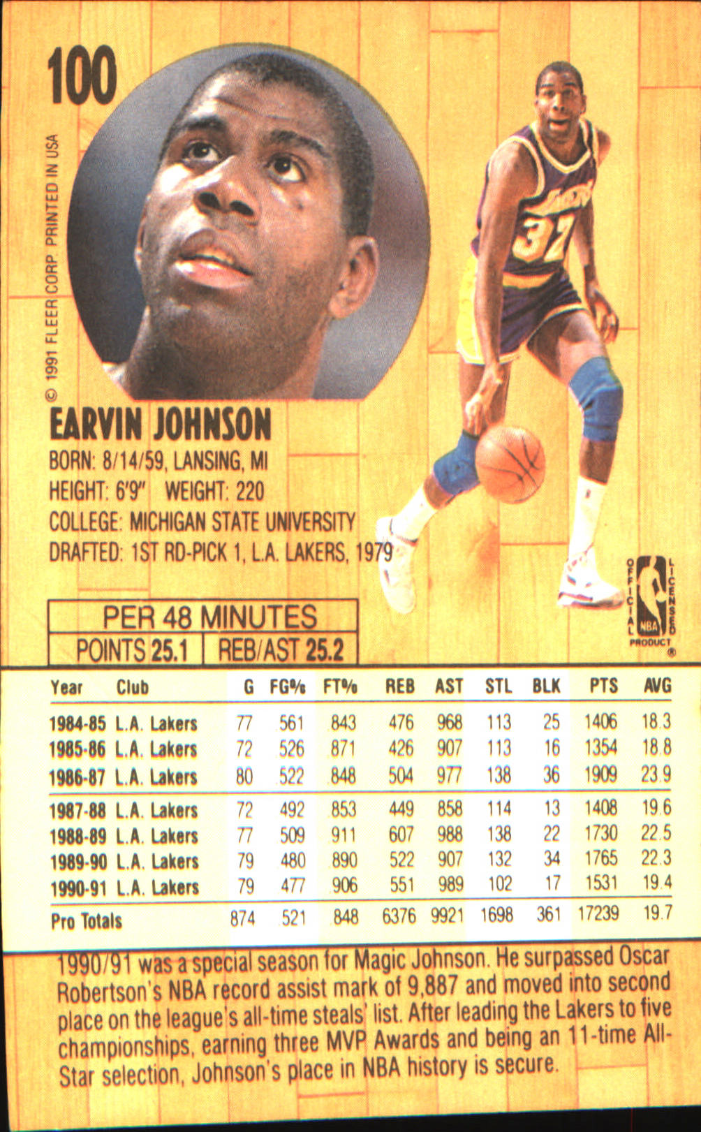 1991-92 Fleer #100 Earvin Johnson
