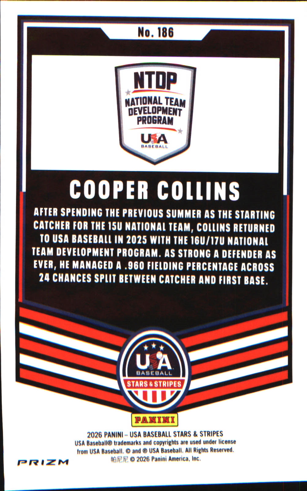 2026 Panini Stars & Stripes Prizm USA Baseball Silver #186 Cooper Collins