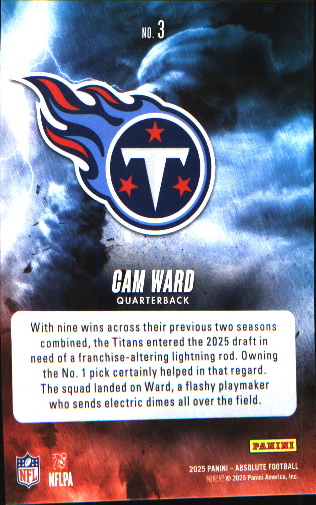 2025 Panini Absolute By Storm #3 Cam Ward