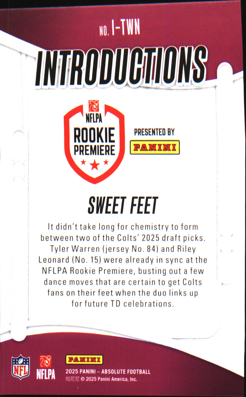 2025 Panini Absolute Introductions #I-TWN Sweet Feet