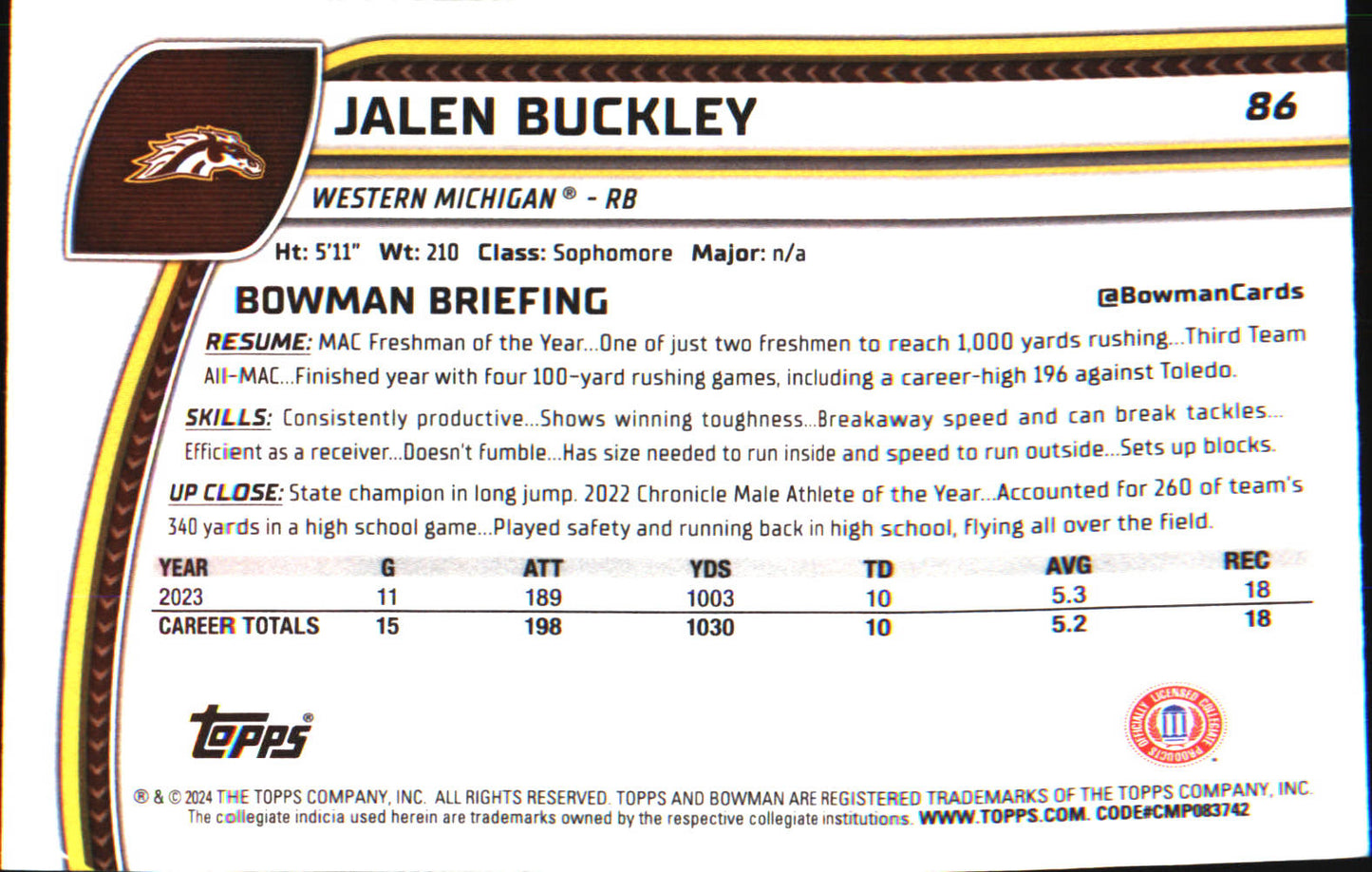 2024 Bowman University Chrome X-Fractor #86 Jalen Buckley