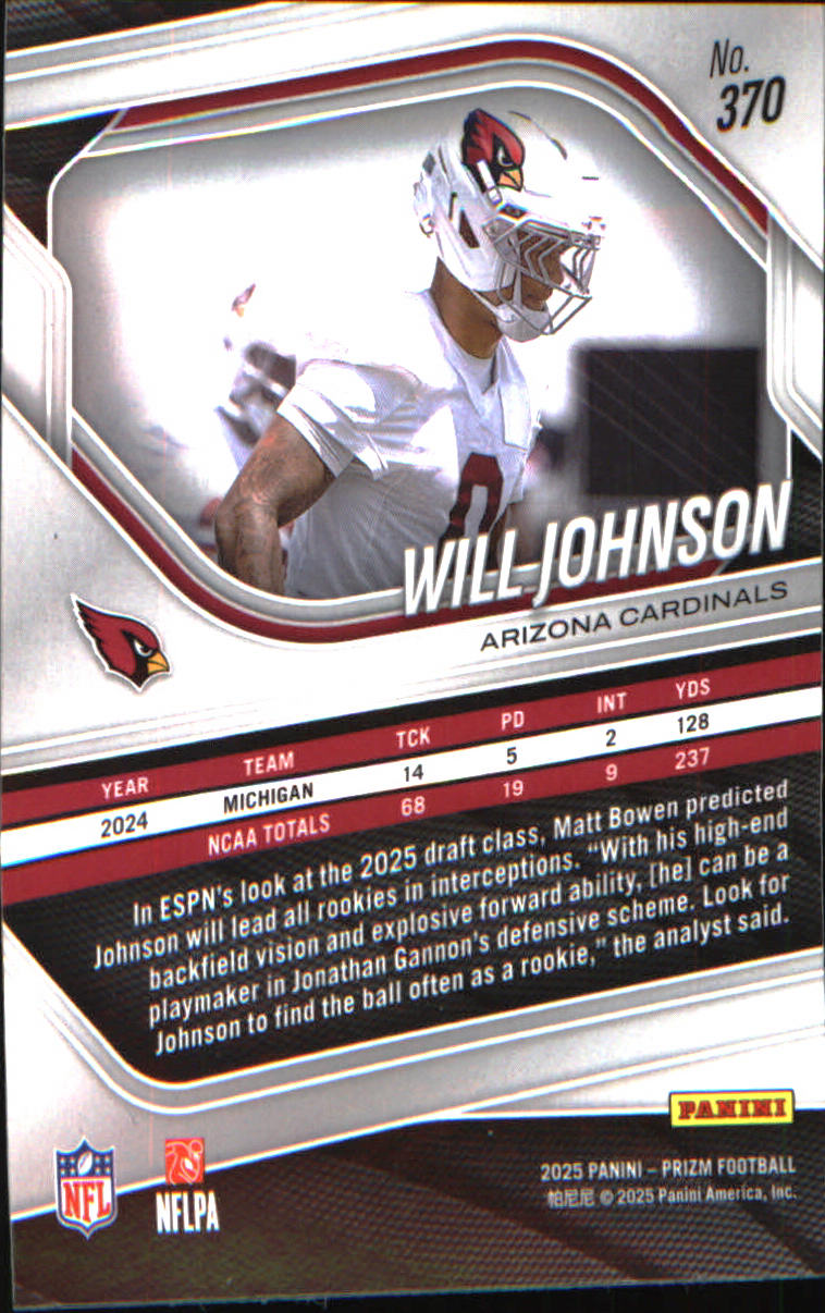 2025 Panini Prizm #370 Will Johnson Rookie Rookie
