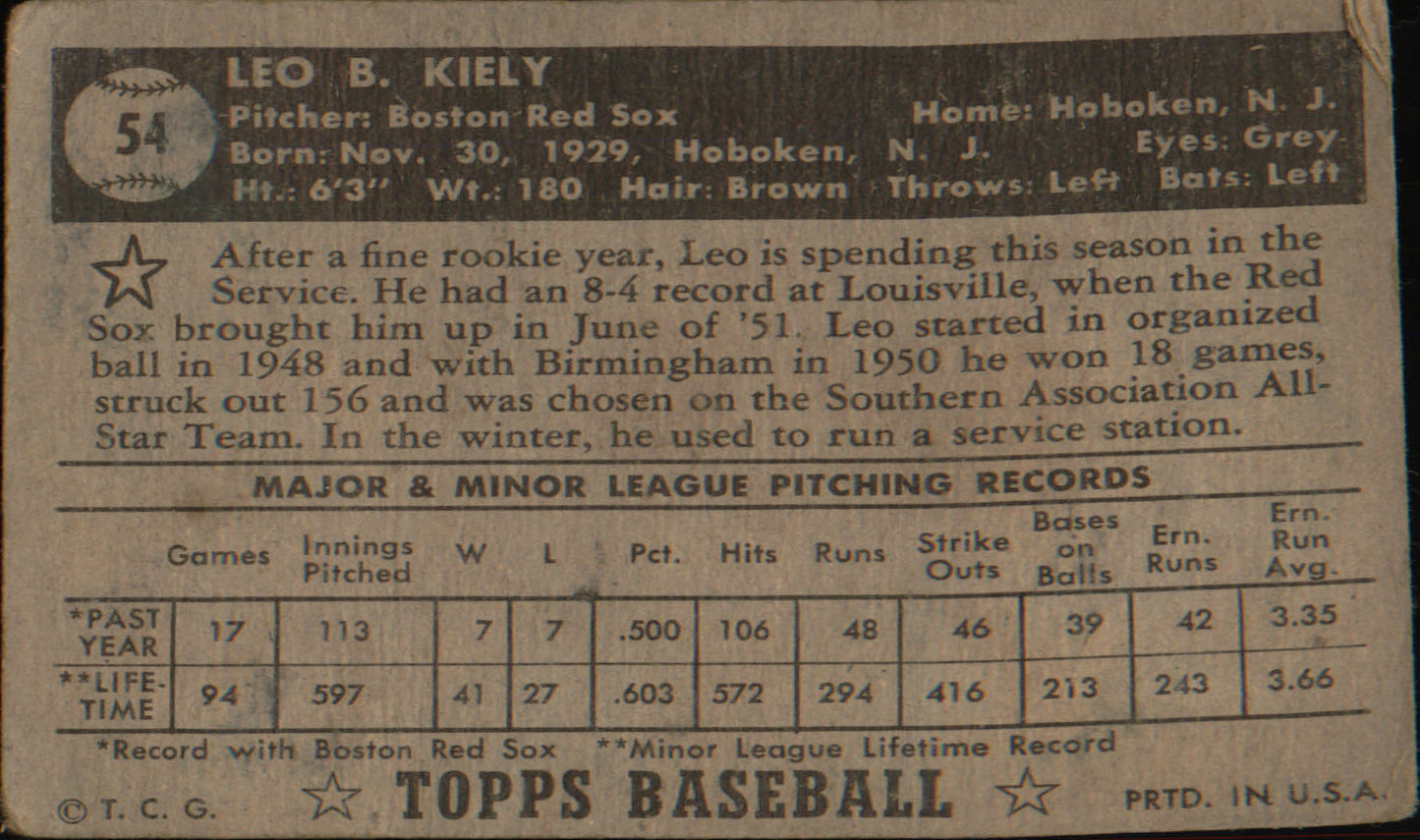 1952 Topps #54b Leo Kiely