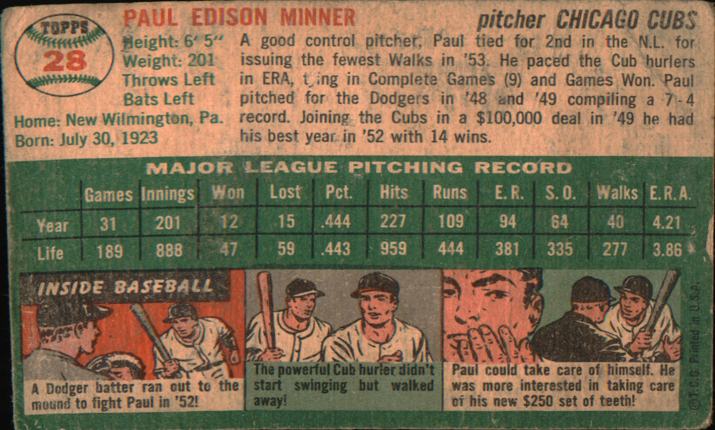 1954 Topps #28 Paul Minner