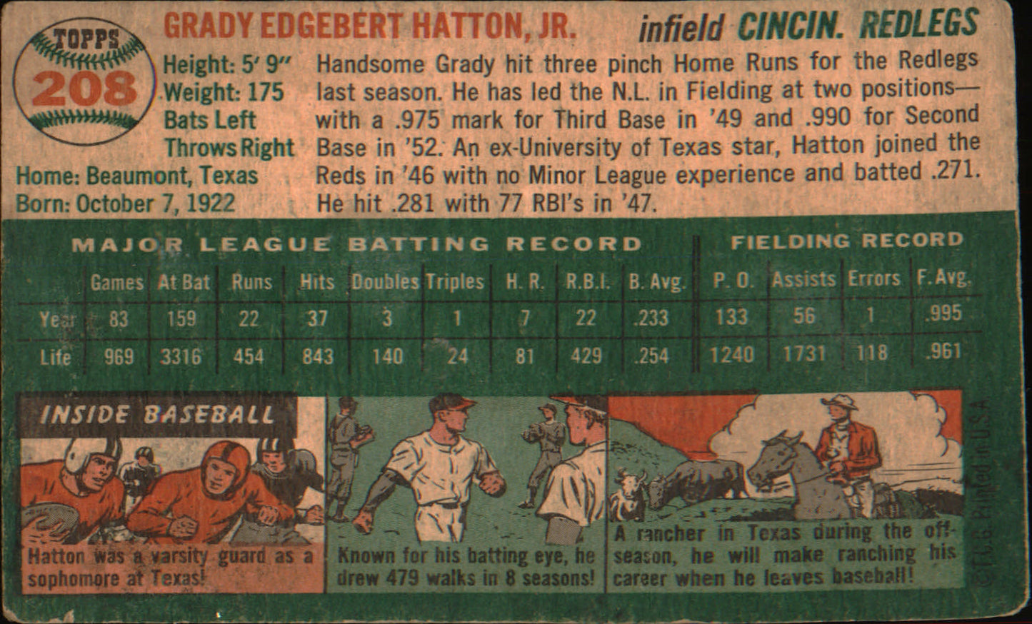 1954 Topps #208 Grady Hatton