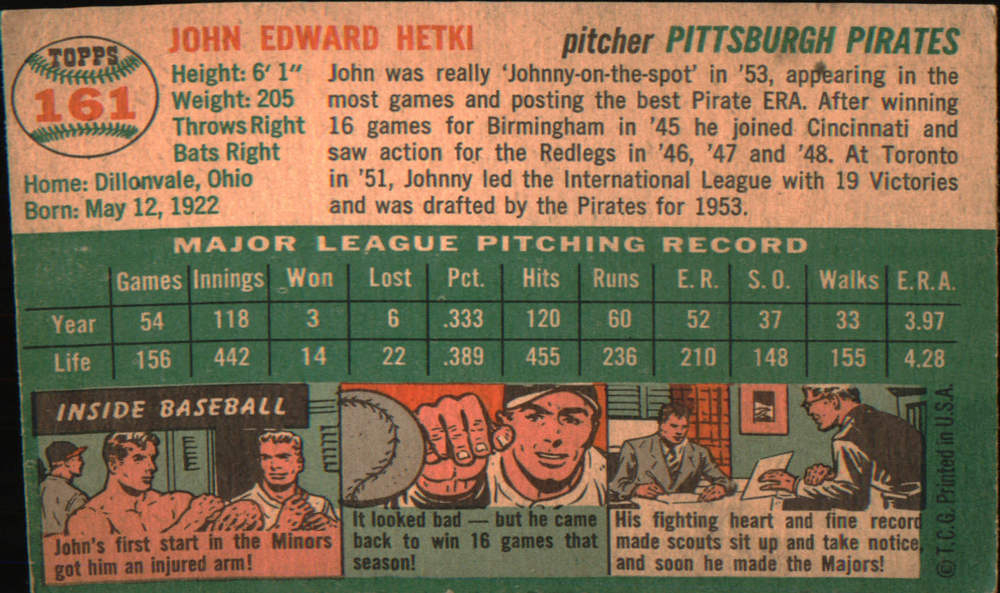 1954 Topps #161 John Hetki